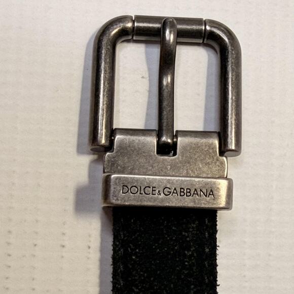 Dolce & Gabbana Belt Mens 38 Black Suede Made in Italy Silver Buckle BC3581 - Picture 2 of 12